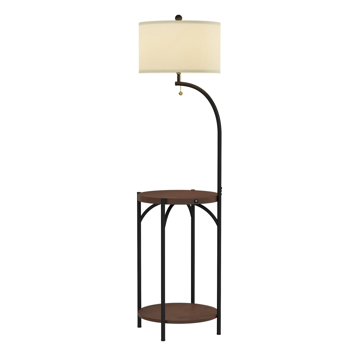 Lavish Home Floor Lamp with End Table - Modern Rustic Side Shelves with USB Charging Port, LED Light Bulb, and Drum-Shaped Shade - Standing Lights Lavish Home
