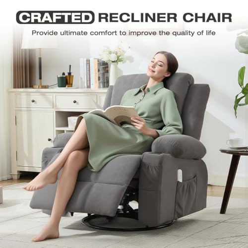 4-Points Kneading Massage Rocker Recliner Chair with Seat Heat for Adults,Oversized Swivel Recliner with 2 Cup Holders,4 Pockets,Remote Control for Living Room MAHOMICO