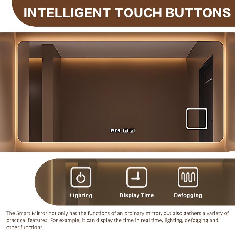 High QLO Bathroom Vanity Double Sinks Set - Floating Log Color Classic Design Bathroom Vanity Includes Three Large Drawers | Open Storage Rack & Time Display Mirror,Double Basins(60IN) High QLO