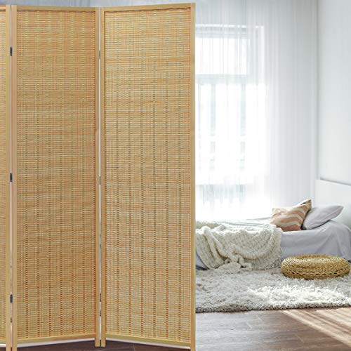 Corelax Room Divider Privacy Screen with Natural Bamboo,4-Panel 5-Panel 6-Panel Folding Privacy Screens,Freestanding Room Divider Corelax