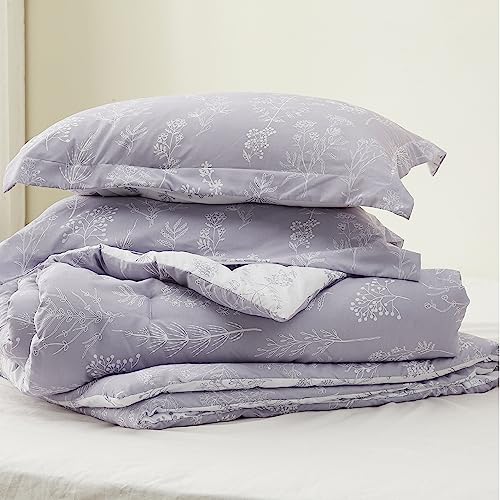 Bedsure Full Comforter Set - Lavender Bed Set, 3 Pieces Cute Floral Bedding, 1 Soft Reversible Botanical Flowers Comforter and 2 Pillow Shams Bedsure