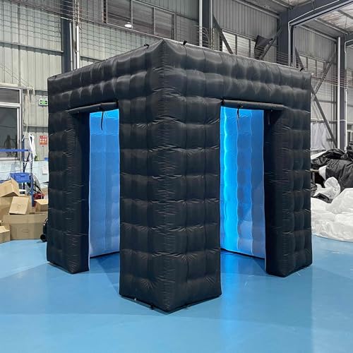 SAYOK Portable Inflatable Photo Booth Enclosure Photobooth Tent Photo Booth Backdrop Inflatable Black Cube Tent with Led Light for Advertising, Bars, Party Wedding (Two Doors, Black&White, 8.2ft) SAYOK