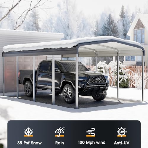 12x20 FT Heavy Duty Metal Carport Kits with Galvanized Steel Roof and Frame, Outdoor Carport Canopy Enhanced Base, Extra Large Car Garage Shelter for Car, SUV, Truck and Boats, Gray Redpick