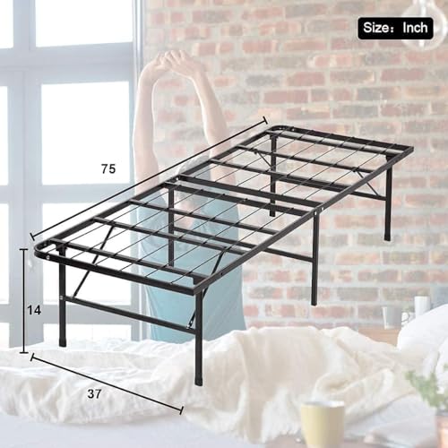 FDW Twin Bed Mattress Foundation Box Spring Replacement Heavy Duty Steel Slat Easy Assembly Noise-Free Twin Bed Frame Metal Platform Bed Frame,Black FDW