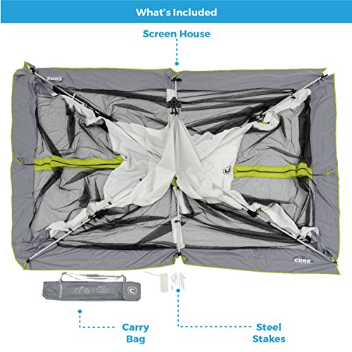 CORE 12'x10' Instant Screen House | Folding and Portable Large Pop Up Canopy Shelter with Included Carry Bag | Perfect for Family Camping, Outdoor, Picnic, Backyards, BBQ, Tailgate, Patio and Party CORE