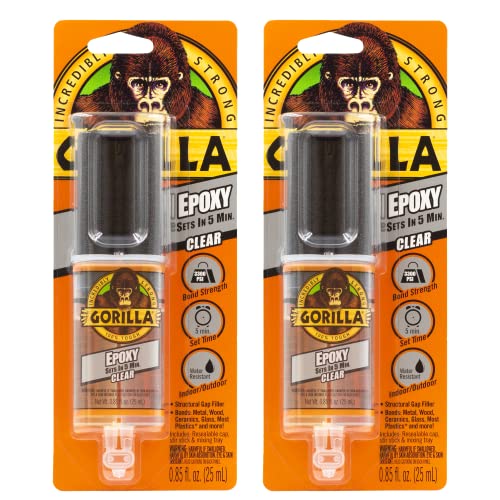 Gorilla 2 Part Epoxy, 5 Minute Set, .85 Ounce Syringe, Clear, (Pack of 2) Gorilla