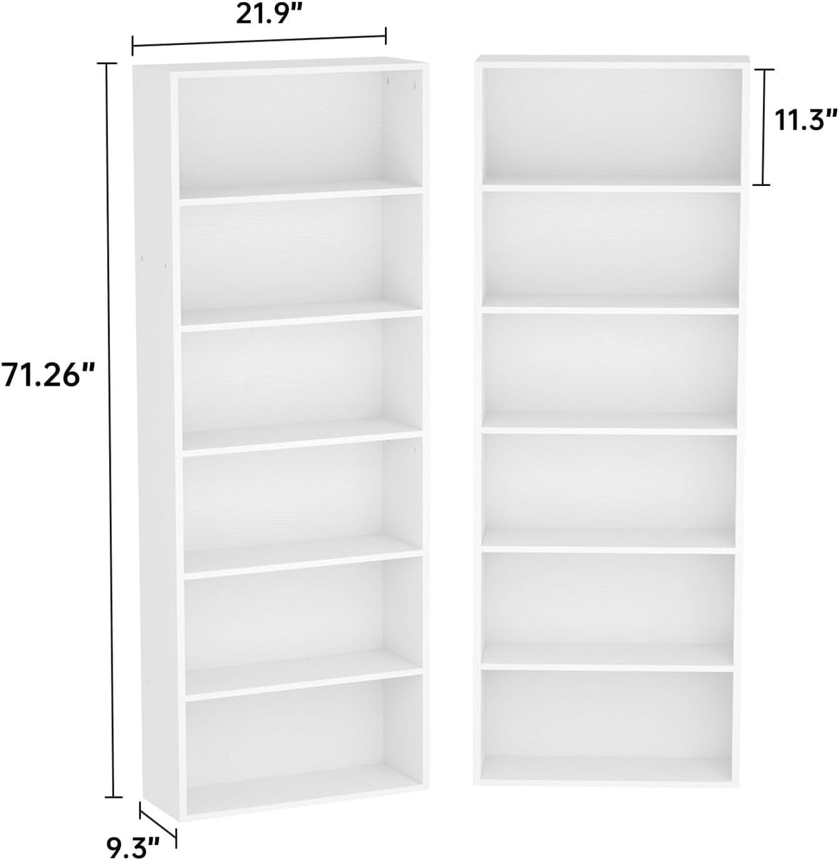 MXV Bookshelf Set of 2, 6 Tier Bookcase, Book Shelf Open Storage Organization, Floor Standing Display Bookshelves and Office Storage Stand for Living Room, Home Office, Dinning Room, White MXV