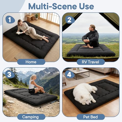DUMOS Japanese Floor Mattress Twin Size 4-Inch, Futon Mattress Foldable with Removable Washable Cover, Portable Roll Up Tatami Mat for Kids Room, Dorm, Sleepovers and Solo Sleeper, Black DUMOS