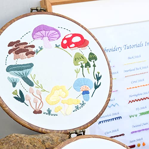 HAND U JOURNEY Basic Embroidery Stitch Kit – 28 Stitch Techniques with Mushroom Embroidery Set, Beginner-Friendly DIY Craft Kit for Adults