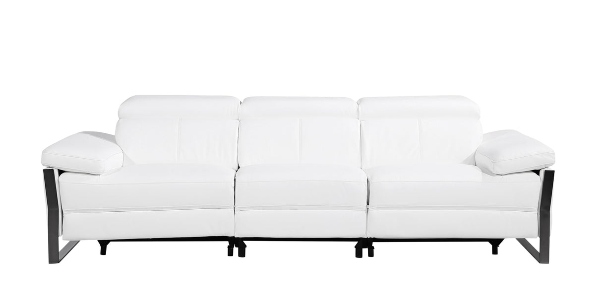 BlackJack Furniture Antonio Top Grain Italian Leather Power Recliner Sofa with 2 Reclining Seats & Large Power Headrests, Comfortable Lumbar Support, USB Chargers, Wall Hugger Design, White Blackjack Furniture