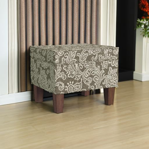 HomePop Home Decor |K7646-A880| Upholstered Modern Rectangular Storage Ottoman | Hinged Lid Ottoman with Storage for Living Room & Bedroom, Brown Jacobean Print HomePop