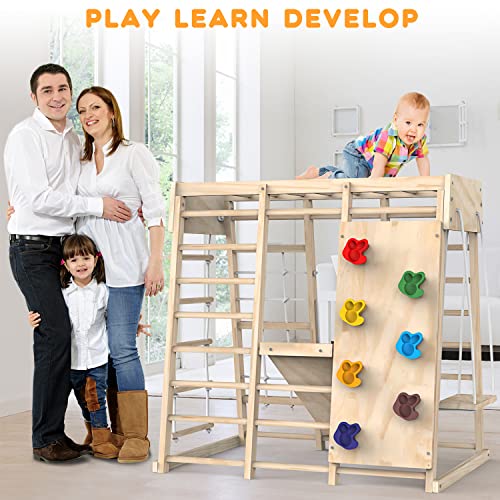 Indoor Jungle Gym, Toddler Climbing Toys Indoor, Indoor Playground Climbing Toys for Toddlers, Climber Playset with Slide, Climbing Rock/Net, Monkey Bars, Drawing Board, Abacus Game and Swing PROY