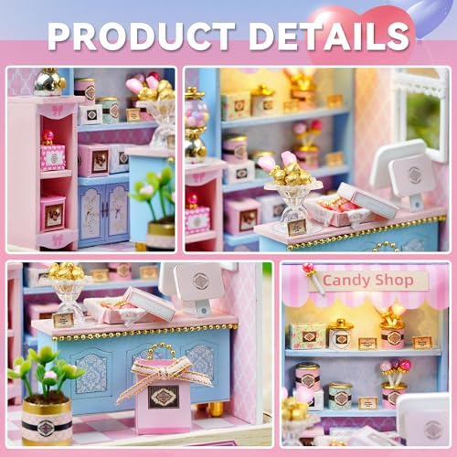 Flever Dollhouse Miniature DIY House Kit Creative Room with Furniture for Romantic Valentine's Gift (Yummy Candy)