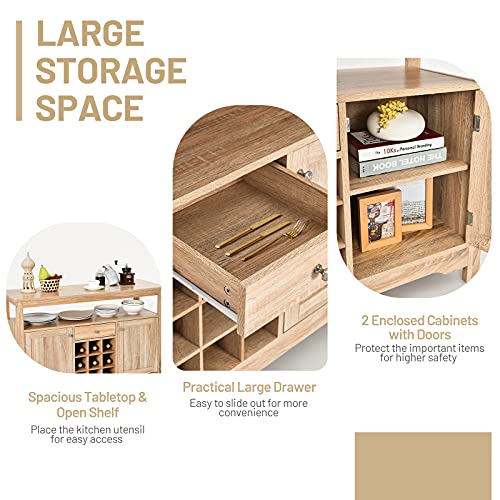 Giantex Buffet Server Sideboard, Console Table, Wood Dining Table, Cupboard Table with 2 Cabinets, 1 Drawer and 9 Wine Cabinets, Storage Organizer Kitchen and Dining Room (Natural) Giantex