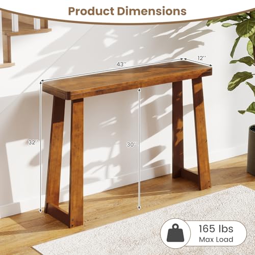Giantex Narrow Long Console Table, 43" Modern Entryway Table Behind the Couch, Rubberwood Accent Sofa Tables for Living Room, Foyer, Hallway, Bedroom, Entrance (Walnut) Giantex