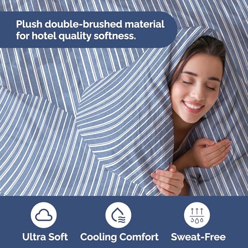 Duvet Cover Twin/Twin XL Size - Extra Soft Twin/Twin XL Size Duvet Cover - Lightweight, Breathable & Cozy w/ Zipper Closures and Ties - 68" x 90" Inches - (Blue Stripes 3) Comforter Not Included CGK Unlimited