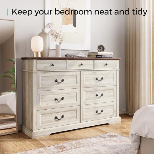 LINSY HOME Drawers Dresser for Bedroom, Wood Bedroom Dresser Farmhouse Drawer Chest, Tall Dresser for Closet, Dressers Organizer for Living Room, Closet, Hallway LINSY HOME