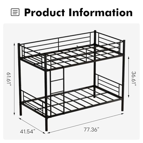 NestLude Metal Bunk Bed Twin Over Twin with Ladders & Guardrail, Industrial Beds Frame Heavy Duty 2 in 1, Space-Saving for Bedroom, Dormitory (Black) NestLude