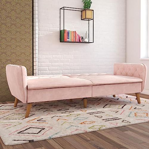Novogratz Tallulah Memory Foam Futon, Convertible Couch, Pink Velvet Novogratz
