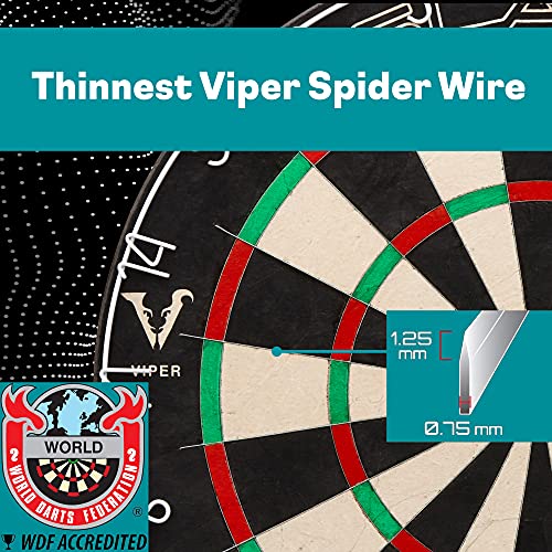 Viper Slash Official Competition Bristle Steel Tip Dartboard, WDF Accredited with Staple-Free Ultra-Thin Metal Wiring, Self-Healing Professional-Grade African Sisal, Magnetic Dart Holders,Black Viper