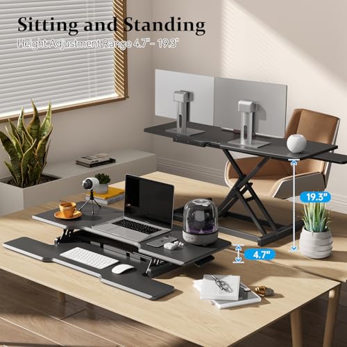 JYLH JOYSEEKER 42 inch Standing Desk Converter, Height Adjustable Desktop Standing Desk with Keyboard Tray for Two Monitors, Sit to Stand up Desk Riser Computer Workstation for Home Office, Black JYLH JOYSEEKER