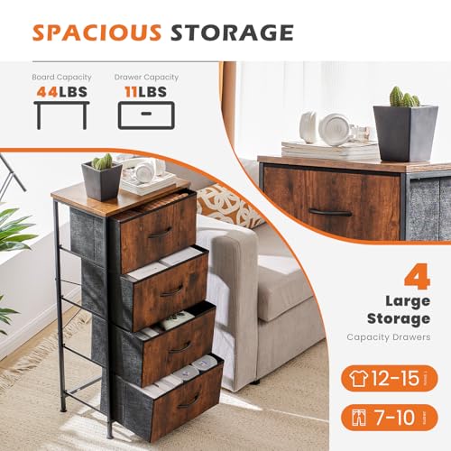 Sweetcrispy 4 Drawer Dresser, Fabric Storage Tower Organizer with Sturdy Steel Frame and Wood Top, Easy Pull Handles, for Bedroom, Closet, Entryway, Hallway, Brown Sweetcrispy
