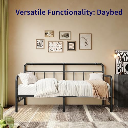 Sementa 14 Inch Daybed-Frame, Twin-Daybed with Classic-Headboard - Heavy Duty Steel Slats,Metal Sofa Bed Frame for Living Room Bedroom Guest Room, Easy Assembly(Black) Sementa