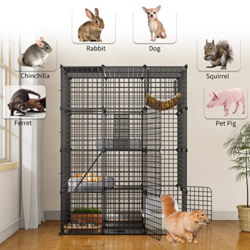 YITAHOME Large Cat Cage Indoor Enclosure Metal Wire 4-Tier Kennels DIY Cat Playpen Catio with Large Hammock for 1-3 Cats YITAHOME