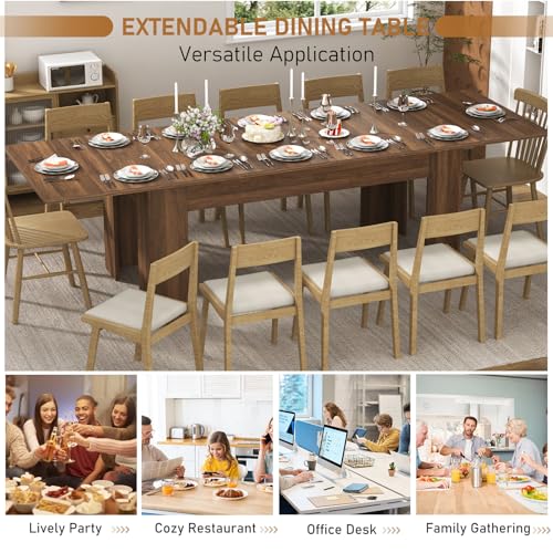 70.8"-110" Extendable Dining Table for 6-12 Person, Wooden Dining Room Table, Modern Extendable Table for Gatherings, Meeting for Small Kitchens, Dining Office Areas(Walnut) Fingertip WD