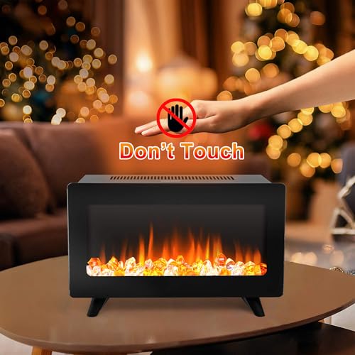 uHousDeco 16in Freestanding Electric Fireplace Heater, Small Fire Place Electric Fireplace with 3D Realistic Flame, Portable Indoor Fireplace Space Heater, 750W | 1500W uHousDeco