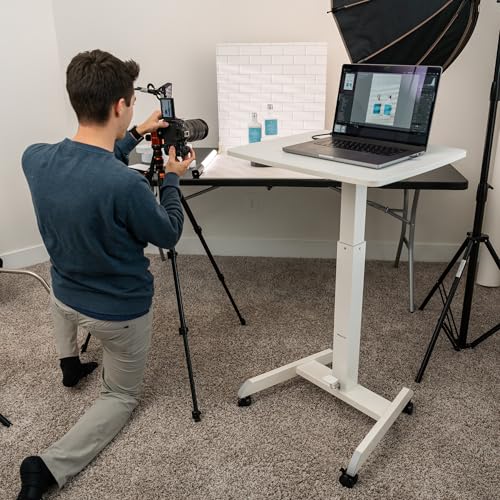 Mount-It! Adjustable Rolling Laptop Desk, Mobile Standing Desk with Wheels, Small Sit-Stand Computer Cart for Home, Office, or Classroom, 29.6–44.2" Height, 23.6"x20.5" Desktop, White Mount-It!