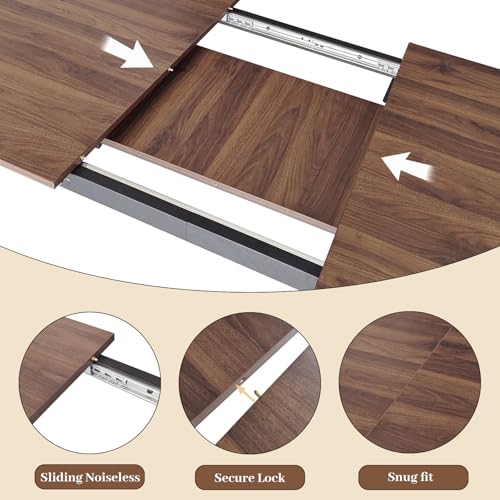 HIPIHOM 63"- 78.7" Extendable Dining Table Set for 8, Modern Kitchen Table with Dining Chairs for 6-8 Person, Thickened Expandable MDF Wooden Table with Metal Leg for Dining Room, Kitchen, Living Room HIPIHOM