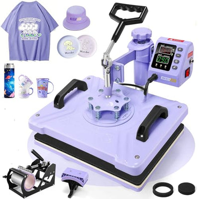 AKEYDIY Heat Press, 15x12 Shirt Press Machine with Cup/Plate/Cap Attachment, 5 in 1 Sublimation Shirt Printing hat and Mug Heat Press Digital Heat Press Machine for T Shirts/Tumbler/Mug/Cap/Plate