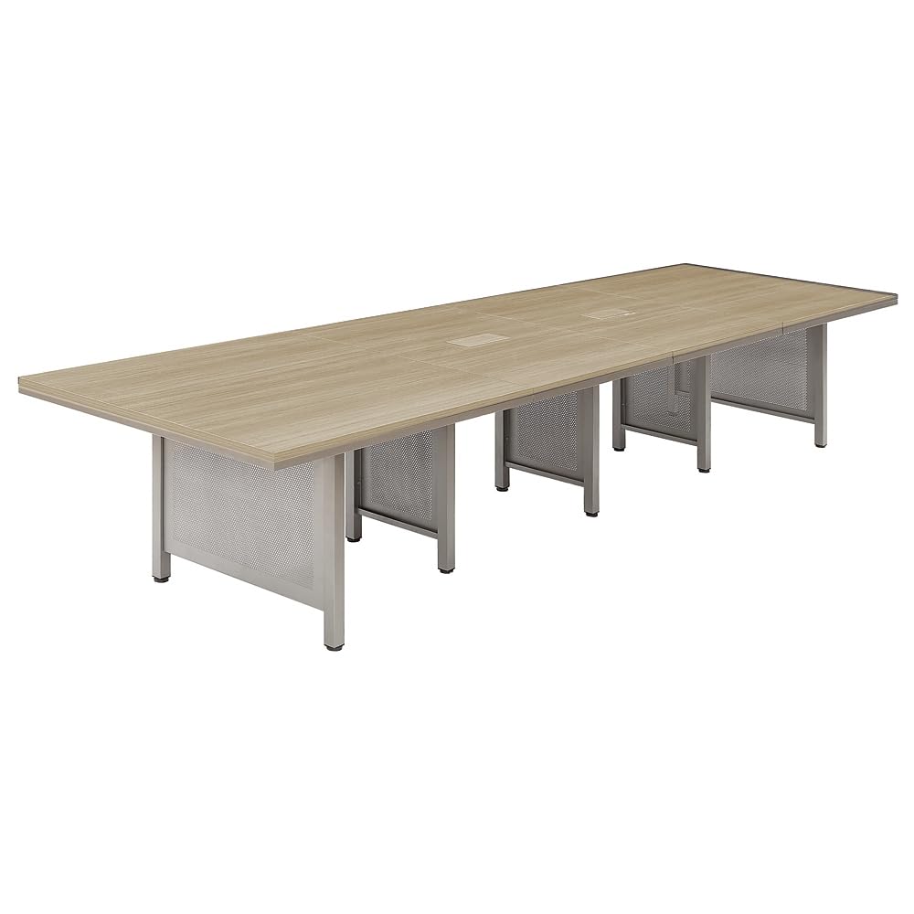 NBF at Work 14' Expandable Conference Tables - Warm Ash Laminate Conference Room Tables - Steel Leg Office Meeting Table - Durable Training Tables with Grommet Hole (47.24" D x 129.91" W x 29.53" H) nbf signature series