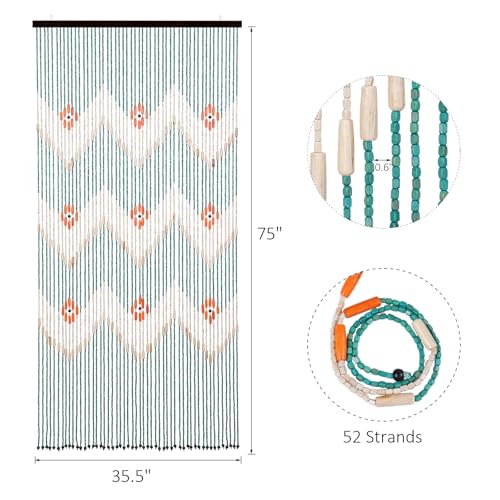 BECHAEO Beaded Curtain for Doorway Handmade Bamboo Wooden Door Beads Hanging Room Divider Hippie Curtain for Hallway Window Boho Rustic Home Store Decor, 35.5 x 75 Inches Green BECHAEO