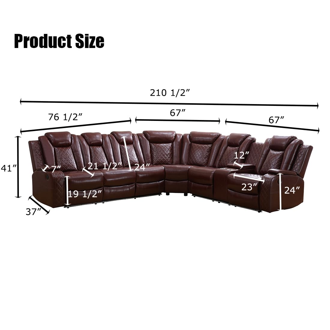 Toseslo Living Room Furniture Sets, Power Reclining Sofa Set, Brown Leather 2 Recliner Sectional with LED Light,Modern Power Recliner Sofa Sets with Cup Holder/Storage Console for Living Room Toseslo
