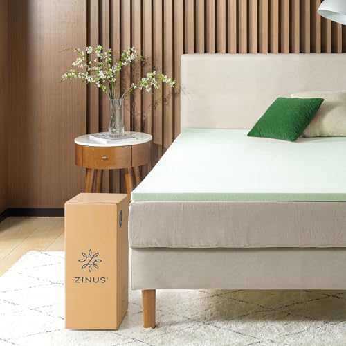 ZINUS 1.5 Inch Green Tea Memory Foam Mattress Topper, Dorm Bedding, Pressure-Relieving Layer, Ideal for Back Pain Relief, Compact WONDERBOX Packaging, CertiPUR-US Certified, Twin Zinus