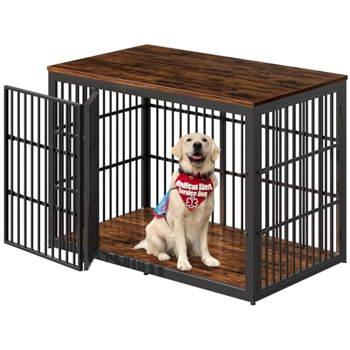 Lyromix 54" Dog Crate Furniture with Foldable Door, XXL Dog Crates for Large Dogs, Wooden Decorative Dog Cage Kennel Indoor End Table, Rustic Brown Lyromix