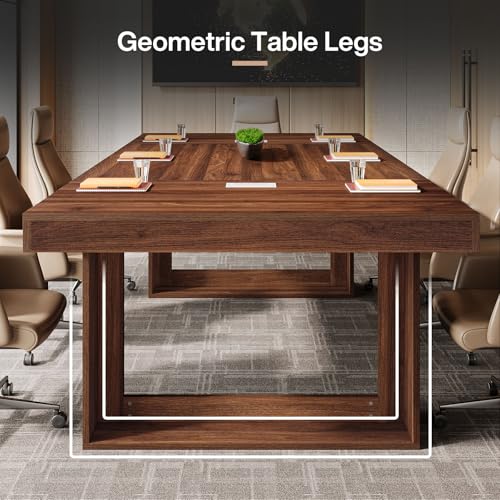 Tribesigns 8FT Conference Table for 10 People, 94.5" W Large Meeting Table with 2 Cable Grommet, Business Style Seminar Boardroom Podcast Tables for Conference Room, Brown Tribesigns