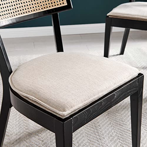 Modway Caledonia Wood Dining Chair with Cane Rattan in Black Beige Modway