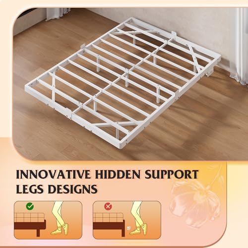 WLIVE Floating Queen Bed Frame, 1500Lbs Heavy Duty Metal Platform with LED Light and Charging Station, No Box Spring Needed, Easy Assembly, No Noise, Queen Size, Black, White WLIVE