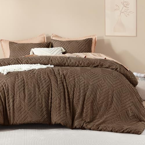 Litanika Brown King Size Comforter Set, 3 Pieces Tufted Boho Farmhouse Bedding Comforter Sets, Lightweight Fluffy Comforter Bed Set for All Season (104x90In Comforter and 2 Pillowcases) Litanika