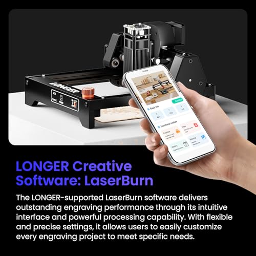 Longer Ray5 5.5W Mini Laser Engraver, DIY CNC, High-Speed Laser Cutter up to 12000 mm/min, Phone App Control, Engraving & Cutting Machine for Wood/Metal/Acrylic/Leather, 130×130 mm Working Area, Longer