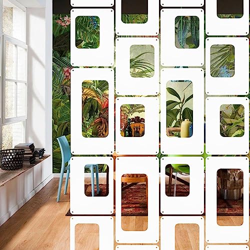 ANMINY 12 PCS Hanging Room Divider Decorative Thick Wall Privacy Screen Panels Set Modern Geometric Pattern Hollow Out Design for Bedroom Living Dining Room Kitchen Office Restaurant Decor - White ANMINY