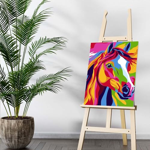 Bimkole Framed Paint by Numbers Kit for Adults Oil Painting Horse, DIY Oil Painting Kit on Canvas with Paintbrushes and Acrylic Pigment for Beginner, for Home Wall Decor 8x12inch/20x30 cm Bimkole