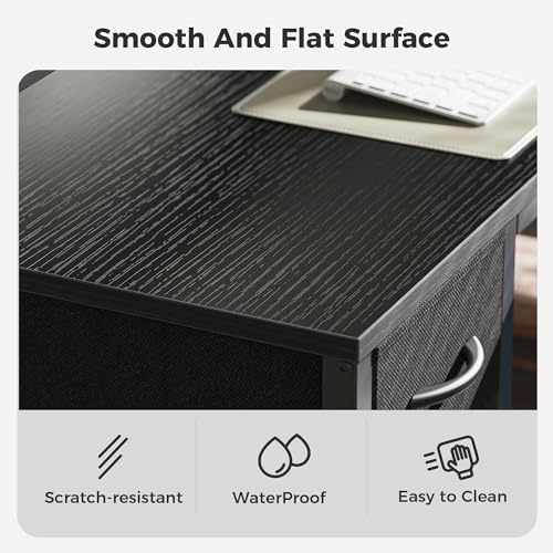 SUPERJARE 47 inch Reversible L Shaped Desk with LED Lights & Power Outlets, Computer Desk with Shelves & Monitor Stand, Gaming Desk with Drawer, Home Office Desk Corner Desk, Black SUPERJARE