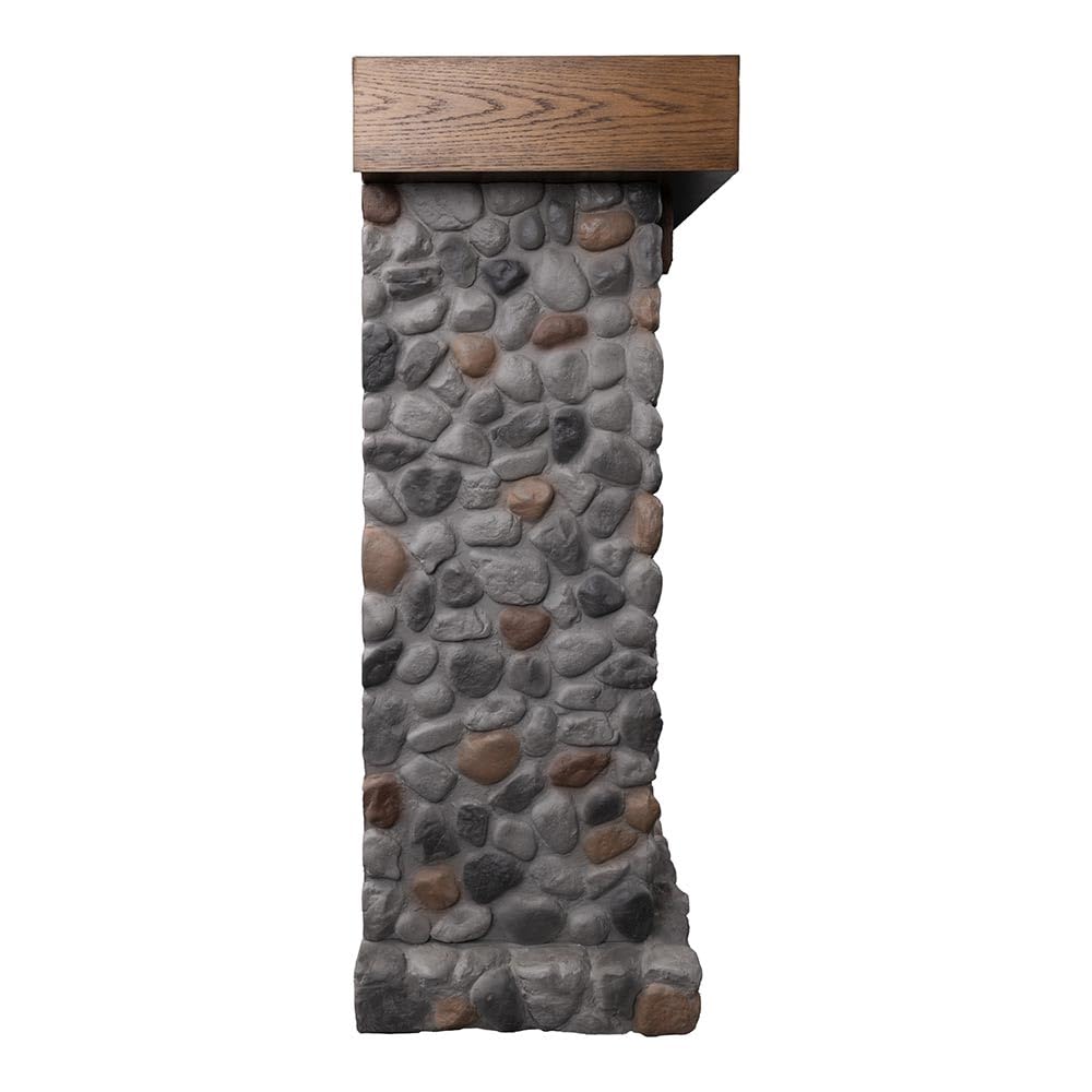 Country Living Glenbrook 55 Inch Oak Wood Mantel with Cast Stone River Rock Surround & 28" Smart Electric Fireplace | Works with Remote, Wi-Fi App, Alexa and Google | LED Multi-Flame Options Country Living
