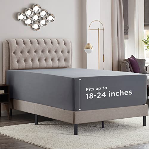 Empyrean Charcoal Grey Extra Deep Pocket Fitted Sheet Full Size, Hotel Luxury Deep Pocket Full Size Fitted Sheet Only Easily Fits 18 to 24 Inch Mattress, Soft, Wrinkle-Free with Corner Straps Empyrean Bedding