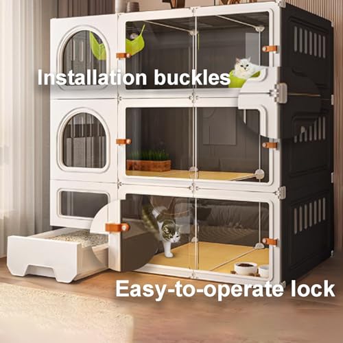 GUQASDV Cat Cage, Catio Indoor Cat Enclosure, Enclosed Cat Playpen, Cat Crate with Enclosed Litter Box for Ferret, Chinchilla, Rabbit, Small Animals(White,106x46x106cm) GUQASDV