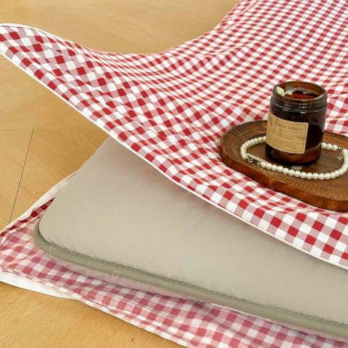 Red Gingham Japanese Floor Mattress Futon Cover Twin for 3-4" Thick Pad, Checked Plaid Japanese Tatami Mattress Cover,Grid Guest Sleeping Mat for Floor (Red Gingham, Twin) NSNLGSGC